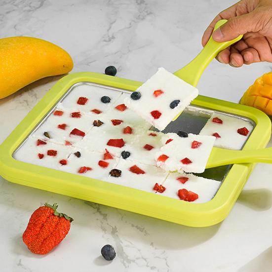 Fried Ice Machine Stainless Steel Large Freezing Tray with 2 Non-Stick Scrapers Fried Yogurt Maker