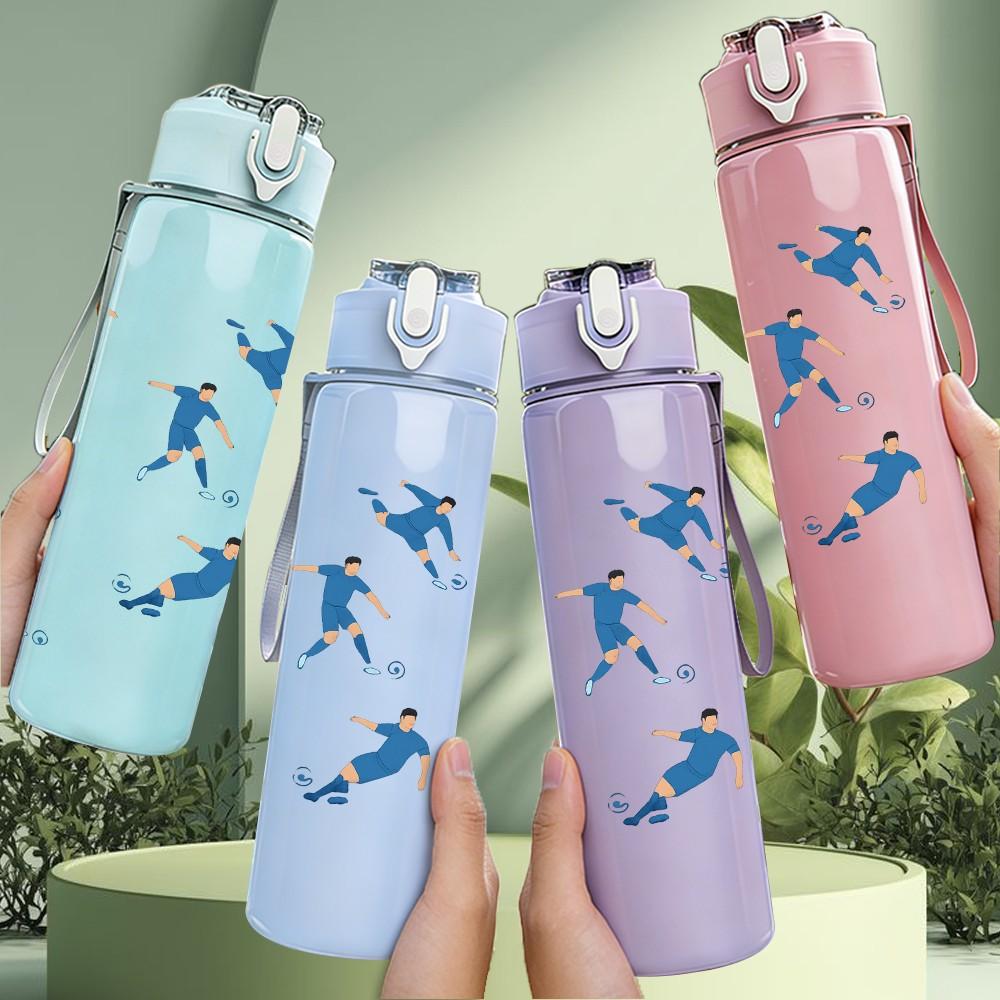 1PC Soccer Player Silhouette Group 750ml Color Plastic Sports Water Bottle Leakproof Flip Straw Lid Suitable for Sports Office Home Use