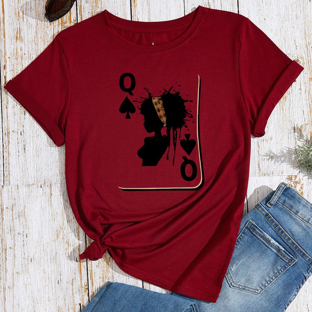 Cotton T-Shirt Short Sleeve Round Neck Women 2d Print Tops