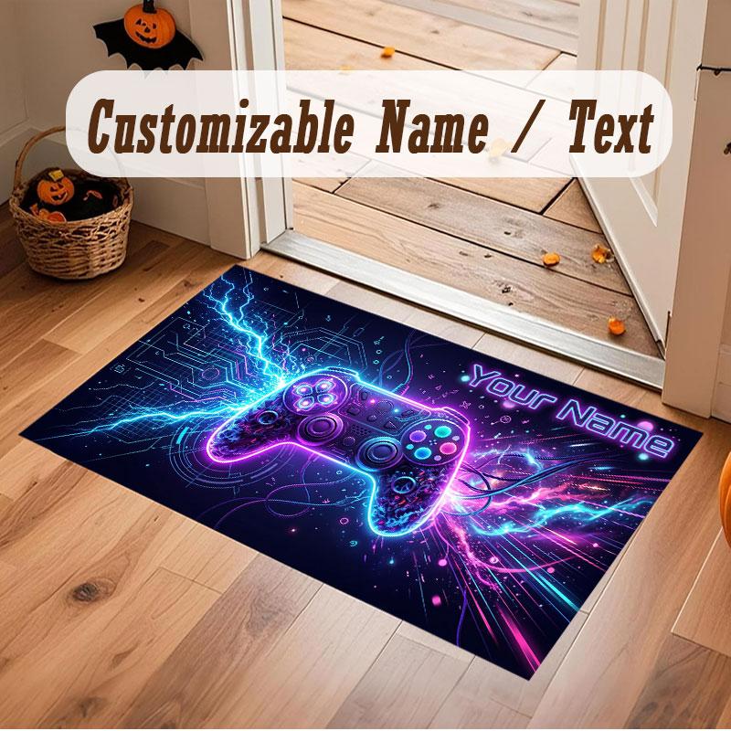 Neon Colorful Theme Crystal Velvet Floor Rug Personalized Custom Name Text Warm Carpet Home Decoration