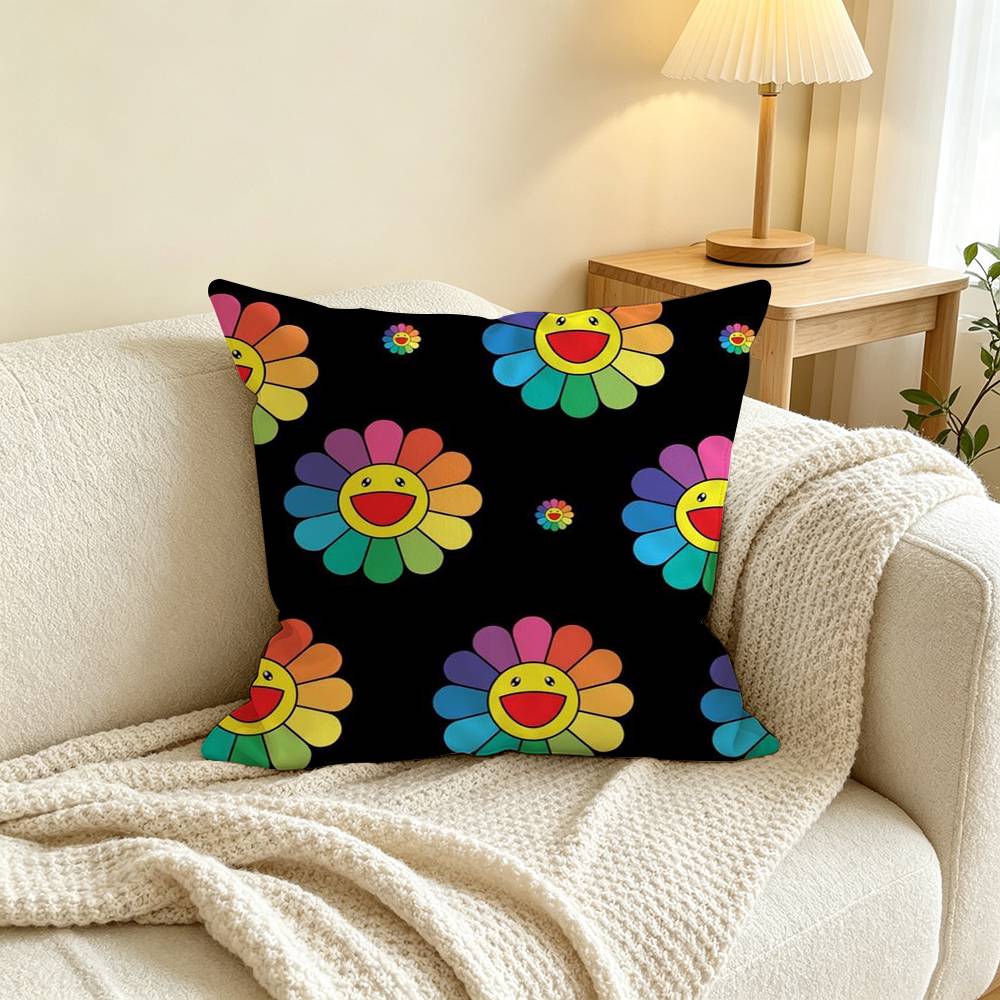 Takashi Murakami Flower Sunflower Square Double-Sided printed Pillow Case Bedroom Bedside Pillow Sofa Cushion Cover
