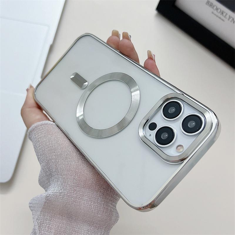 Applicable to iPhone17ProMax Gold Shield Apple 16Pro Electroplating Mobile Phone Case Transparent 15 Magnetic 14 Soft