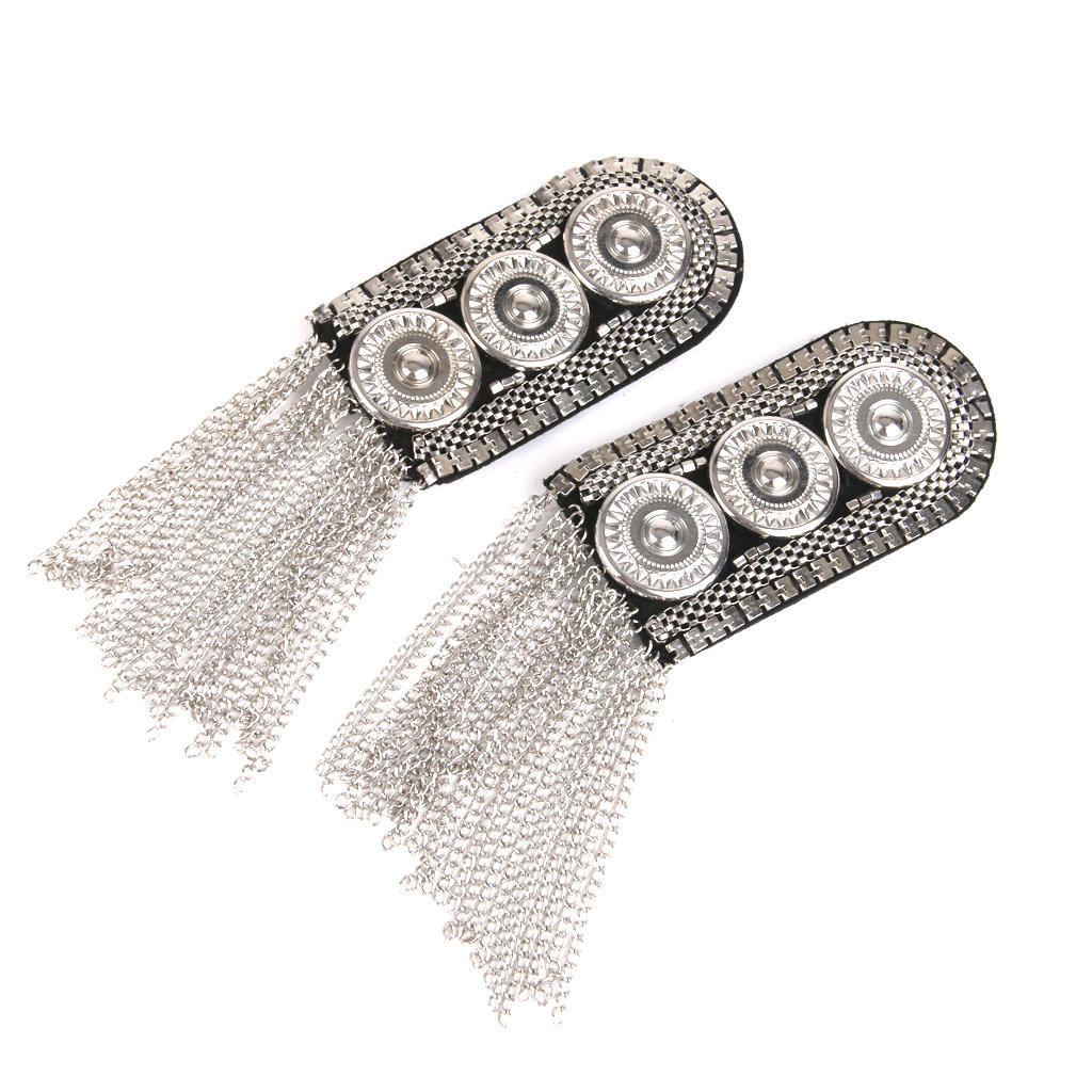 1 Pair Stylish Silver Button pattern Fringe Tassel Chain Epaulet Shoulder Boards Badge