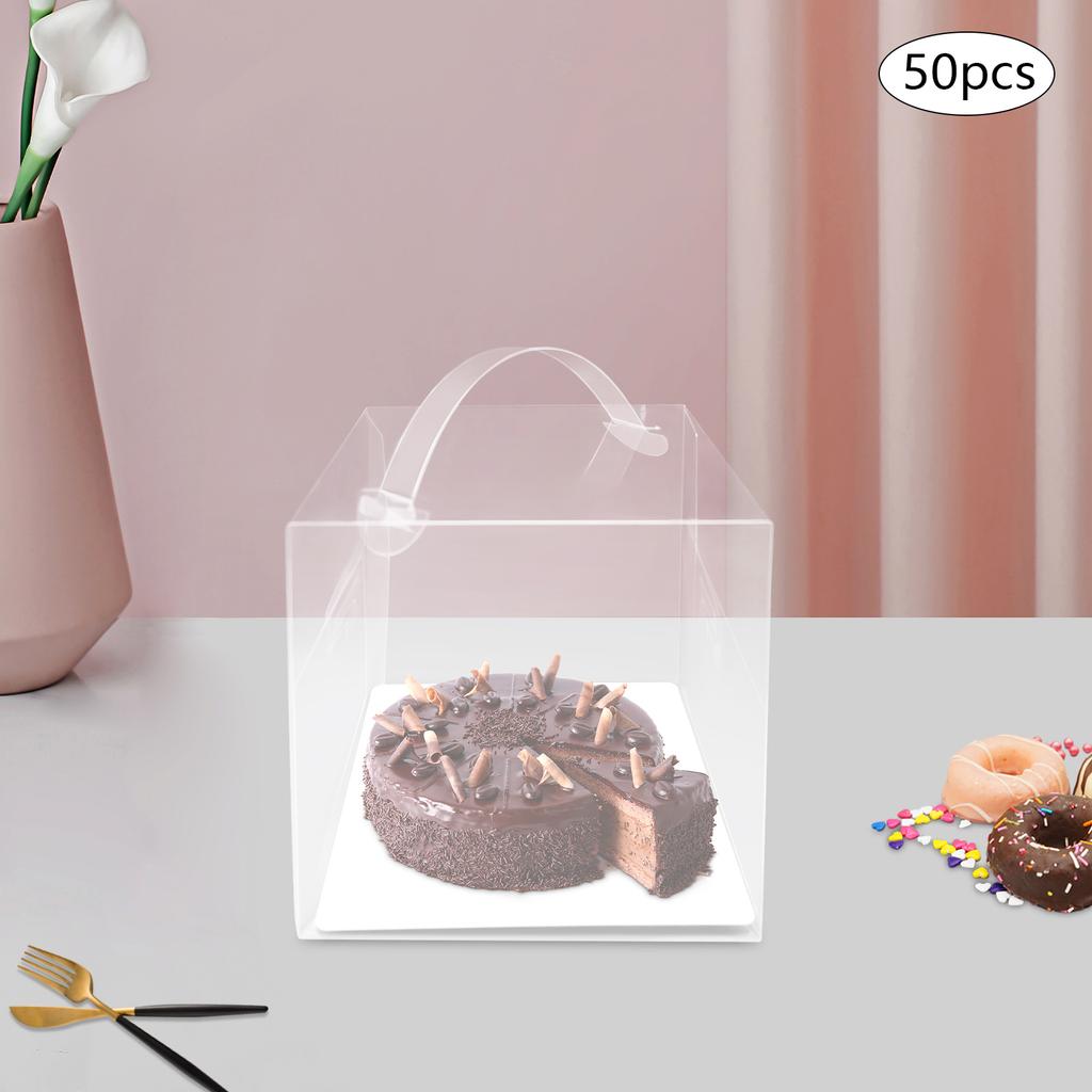 50 Pcs Clear Square Cake Boxes, 4 In Transparent Dessert Container with Lid, 13x13x13cm Food Storage, Party Baking Display Case