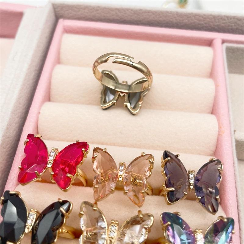 16 Colors Crystal Butterfly Ring Fashion Popular Women's Party Jewelry Charm Adjustable Ring Best Friend Gift Wedding Gift