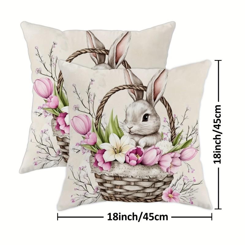 Easter Basket Rabbit Pillowcase Watercolor Pastoral Print Festive Atmosphere Feeling Living Room, Sofa Pillowcase