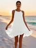 Spring Summer Sleeveless Pleated Halter Vacation Dress for Women