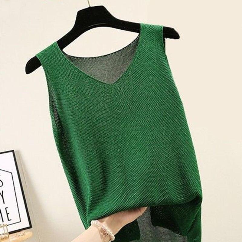 Summer Women Tops Sleeveless Knitted Tank Top Women Pullovers Casual V-Neck Knit Vest Tops for Women Clothes J05