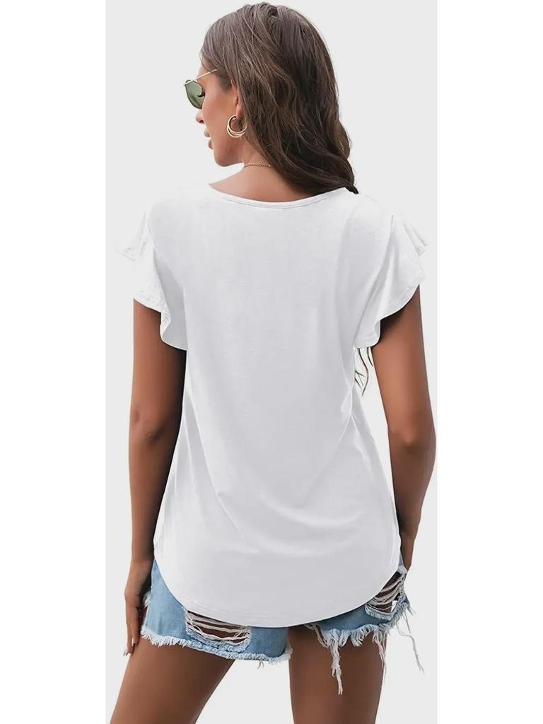 2024 Damen Lotusblatt Kurzarm Rundhals Top