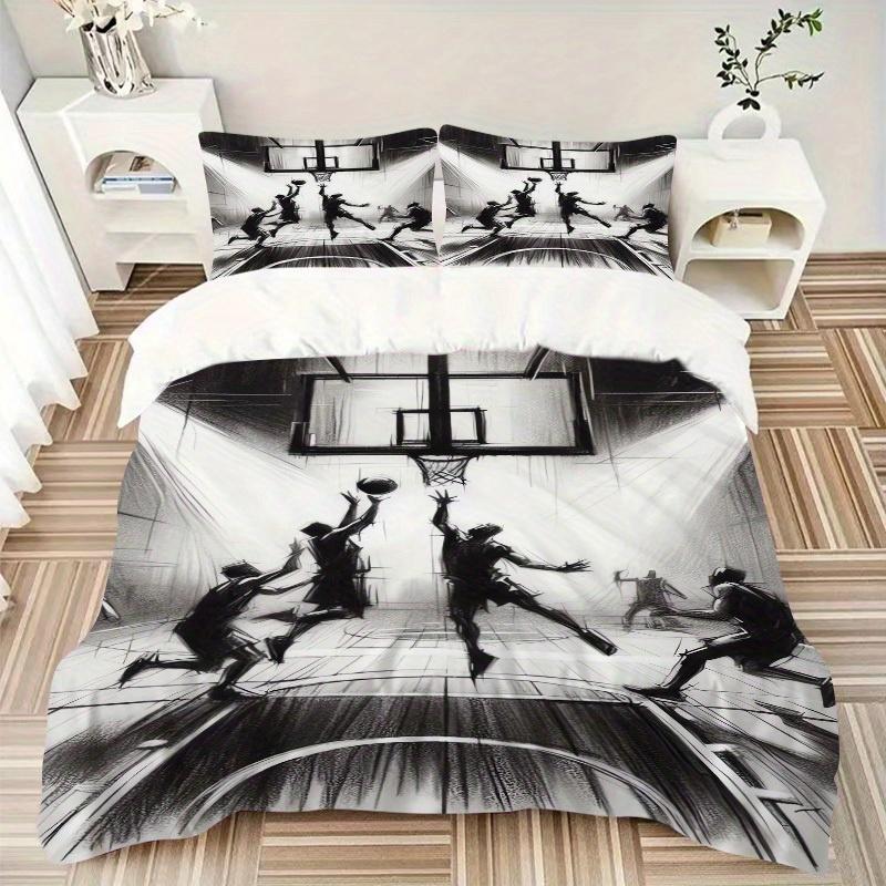 

3pcs Basketball Action Bedding Set Down Comforter Cover and Pillowcases, Suitable for All Seasons(No Insert)-0729033 135x200cm
