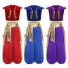 Boys Arabian Prince Costume Set Cap Sleeve Braided Vest Metallic Shiny Patchwork Contrast Color Bloom Pants