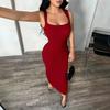 2026 European and American Women's Clothing New Long Dress Slim and Thin Sexy Solid Color Cross Suspender High Elastic Long Dress
