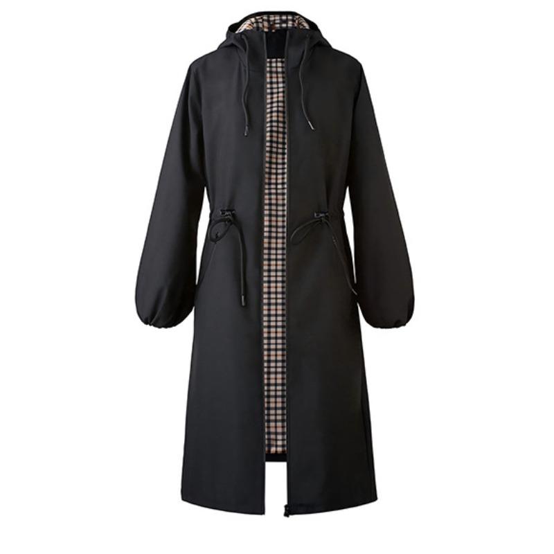 

VEZFAA Женская мода Повседневный клетчатый принт Осень Зима Длинные рукава С капюшоном Куртки и пальто S чёрный