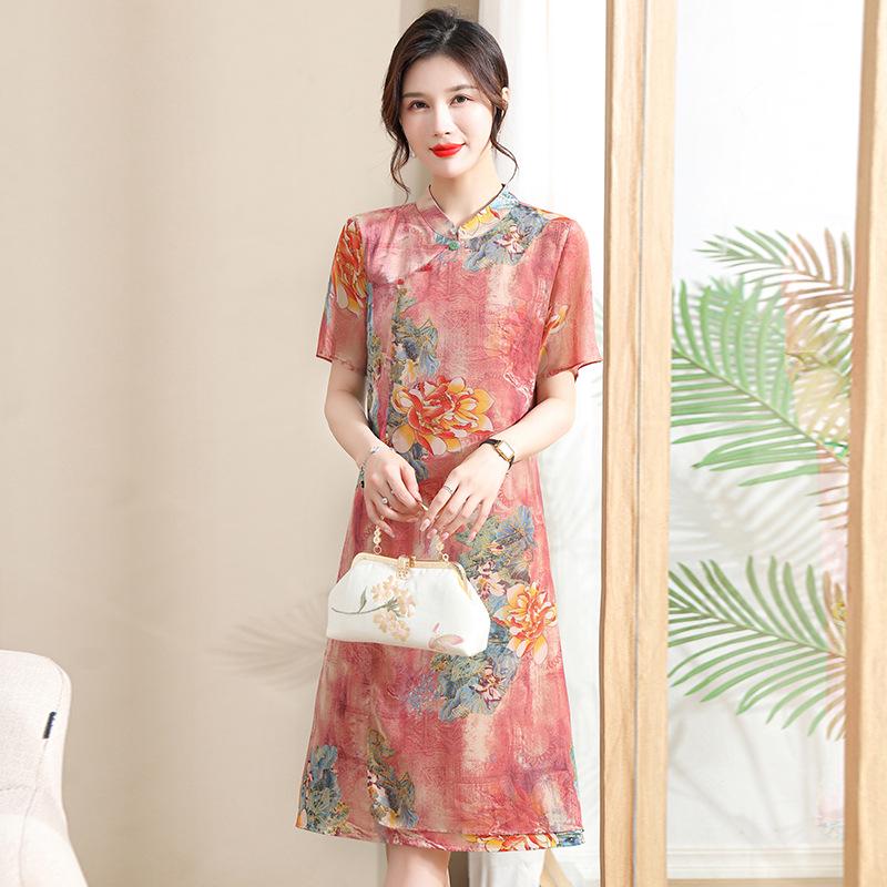 Summer Fashion Cheongsam Dress for Middle-Aged and Elderly Women