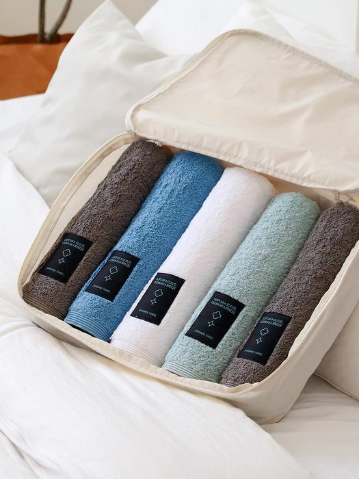 Songwol Towel Black Label 200g Antibacterial Cotton Towel 5 Sheets + AYO Travel Pouch L Set Blue