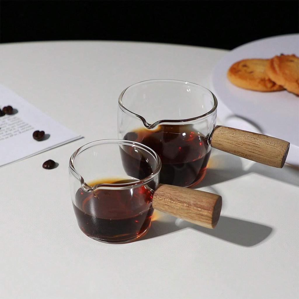 1pc-Coffee and Milk Cup Wooden Handle Small Milk Can Glass Cup