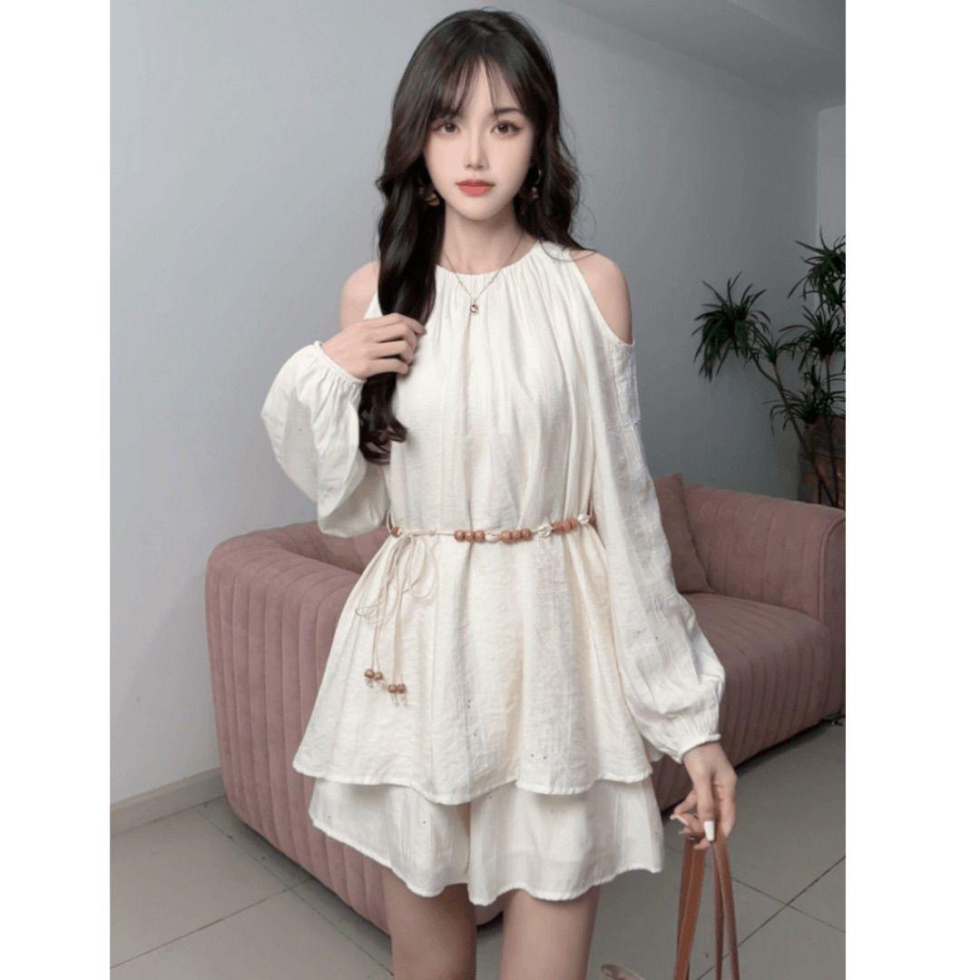 New Summer French Chic Sun Protection Off-Shoulder Halter Set S for 85-100 jin