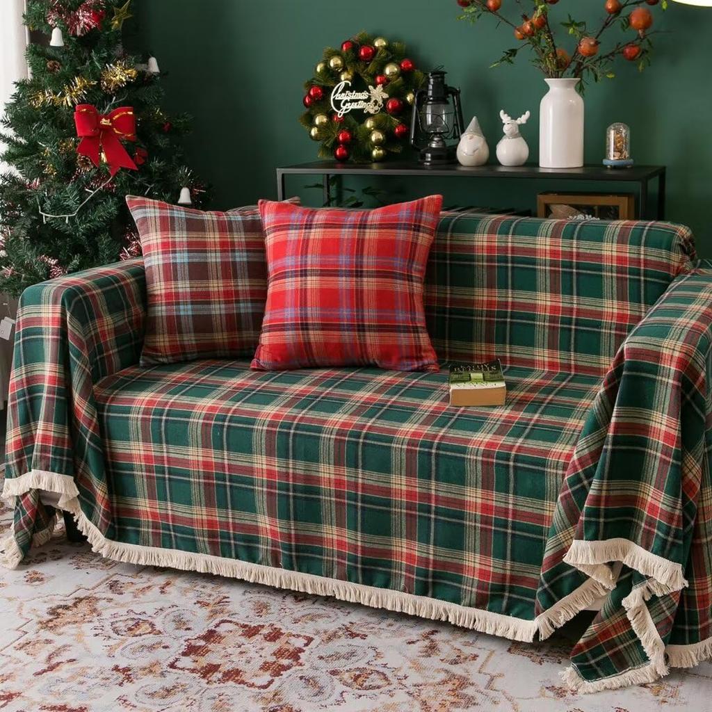 Boho Geometric Sofa Covers, Christmas Lattice Couch Cover for Living Room, Durable Sofa Slipcover for Dogs Pets