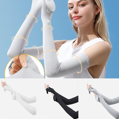 Ice Silk Sun Protection Sleeve Women Cooling Elastic Thin Long Arm Cover Sunshade Breathable Flip Hand Cover Driving Arm Guards