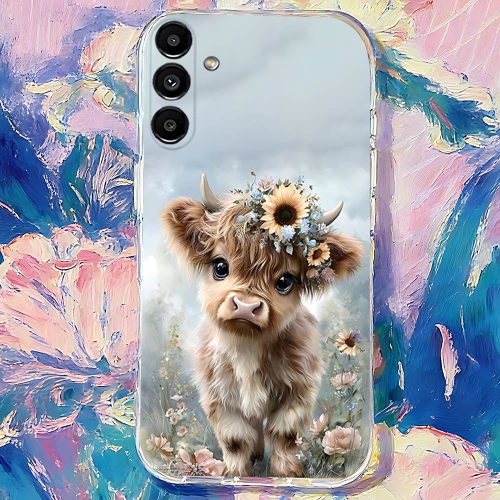 Tier Hochlandrind Kuh Handyhülle Für Samsung S24,S25,S30,S23,S21,S22,S20,S10,5G,FE,lite,PIus,Ultra Klare Transparente Hülle