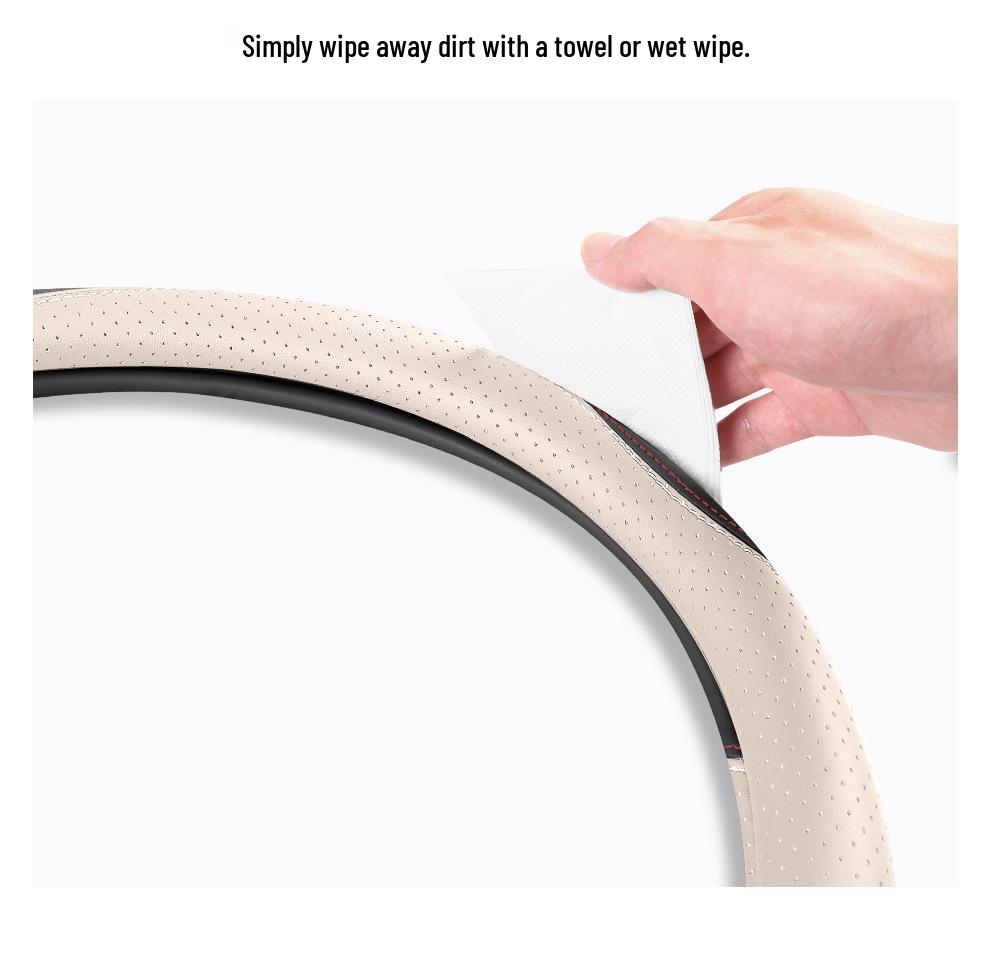 Ultra-Thin Anti-Slip Perforated Leather Steering Wheel Cover, Breathable No-Sew Design for All Seasons