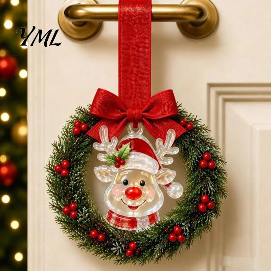 Holiday Party Souvenirs Mini Christmas Wreath Door Handle Decoration, Gingerbread/Angel/Bell/Snowman Artificial Pine Small Hanging Decor with