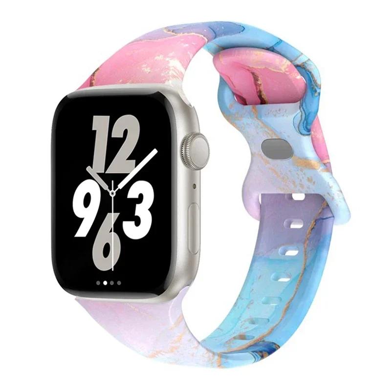 

Printed Floral Strap For Apple Watch Ultra Band 49mm 41mm 40mm 38 45mm 44mm 42mm Silicone Bracelet IWatch Series 8 7 SE 6 5 4 3 42mm 44mm 45mm 49mm
