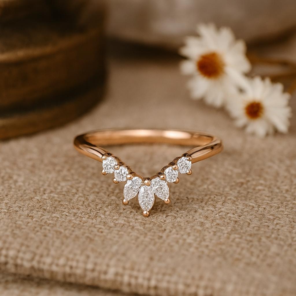 

Marquise & Round Curved Statement Band For Women, Engagement Ring for her, Gift For Her K