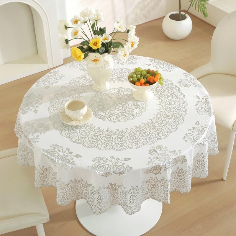 1pcs Round Waterproof Tablecloth Flower Dinning Table Cover Wedding Party Tables Cloth Home Kitchen Decoration Environmentally Friendly Tablecloths