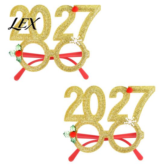 Celebration Eyewear for Events 2 Pcs 2027 New Year Eyeglasses, Plastic Glitter Number Glass Frame, Colorful Festive Glasses Parties Shiny Unisex