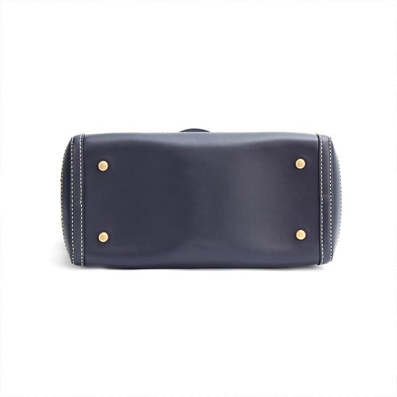 Tory Burch T Monogram Logo Print Matte Texture Woven Jacquard Leather Bucket Shoulder Bag Small Women Handbags Navy-Blue 81803-405