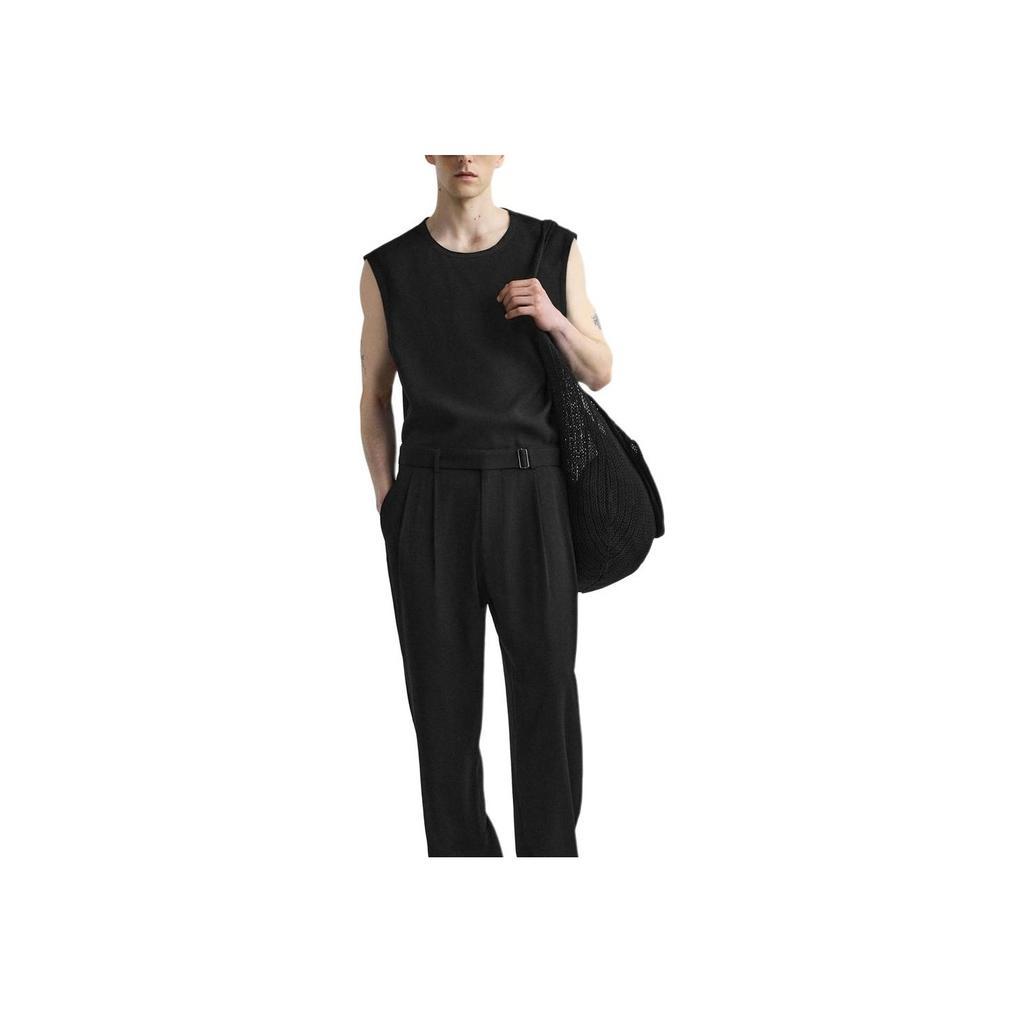 Zara Solid Color Round Neck Sleeveless T-Shirt Men Tops Black 7545348-800