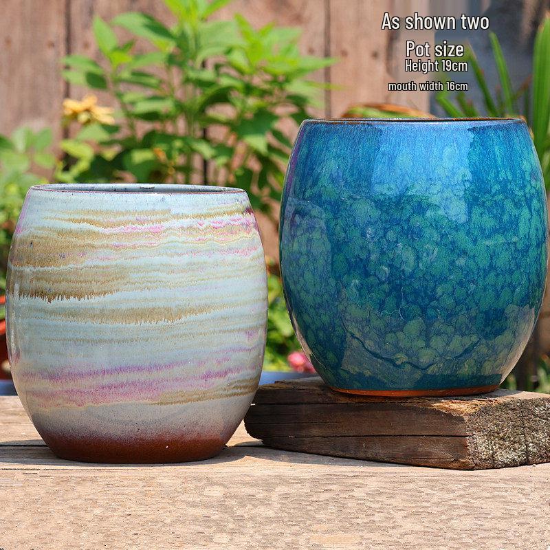 Handmade Vintage Coarse Pottery Large Succulent Planter, Breathable Purple Clay Flower Jar