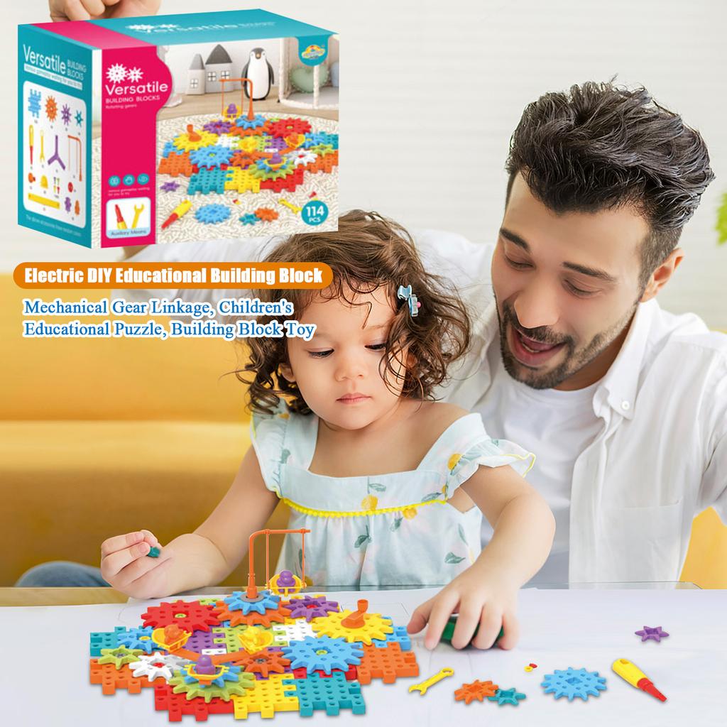 114PCS Electric DIY Educational Building Block, Mechanical Gear Linkage, Children's Educational Puzzle, Building Block Toy
