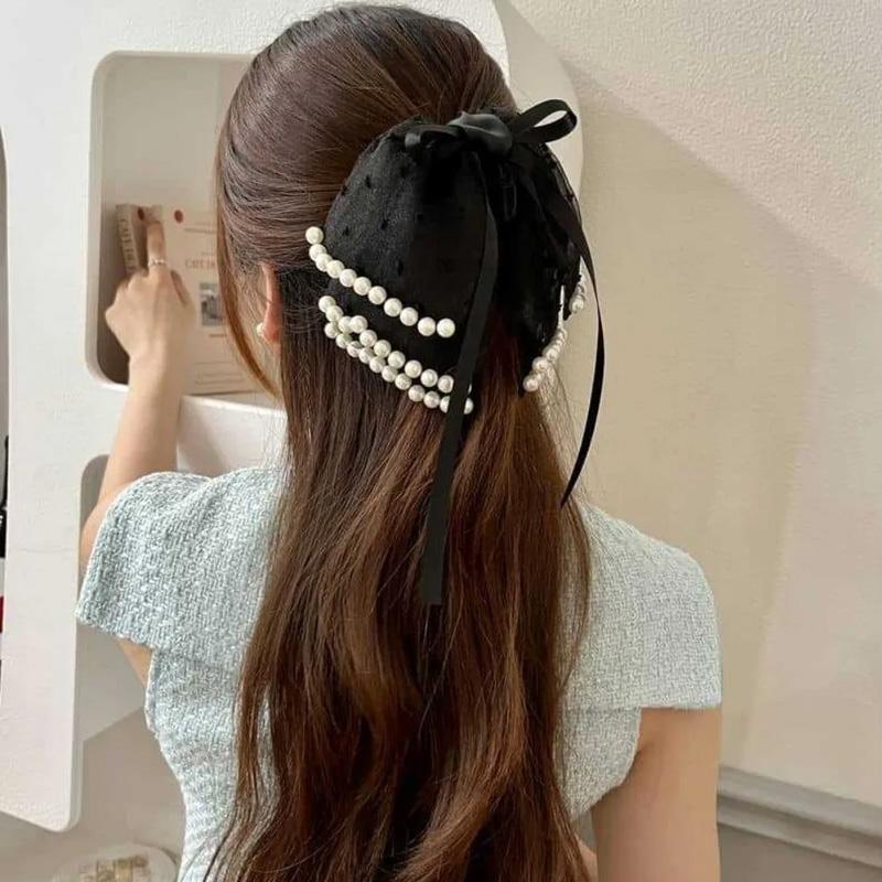 1PC Hairpin for Women Girls Hair Claw Multi-layered Bow Hair Clips Fashion with Pearl Stain Bow Ribbon