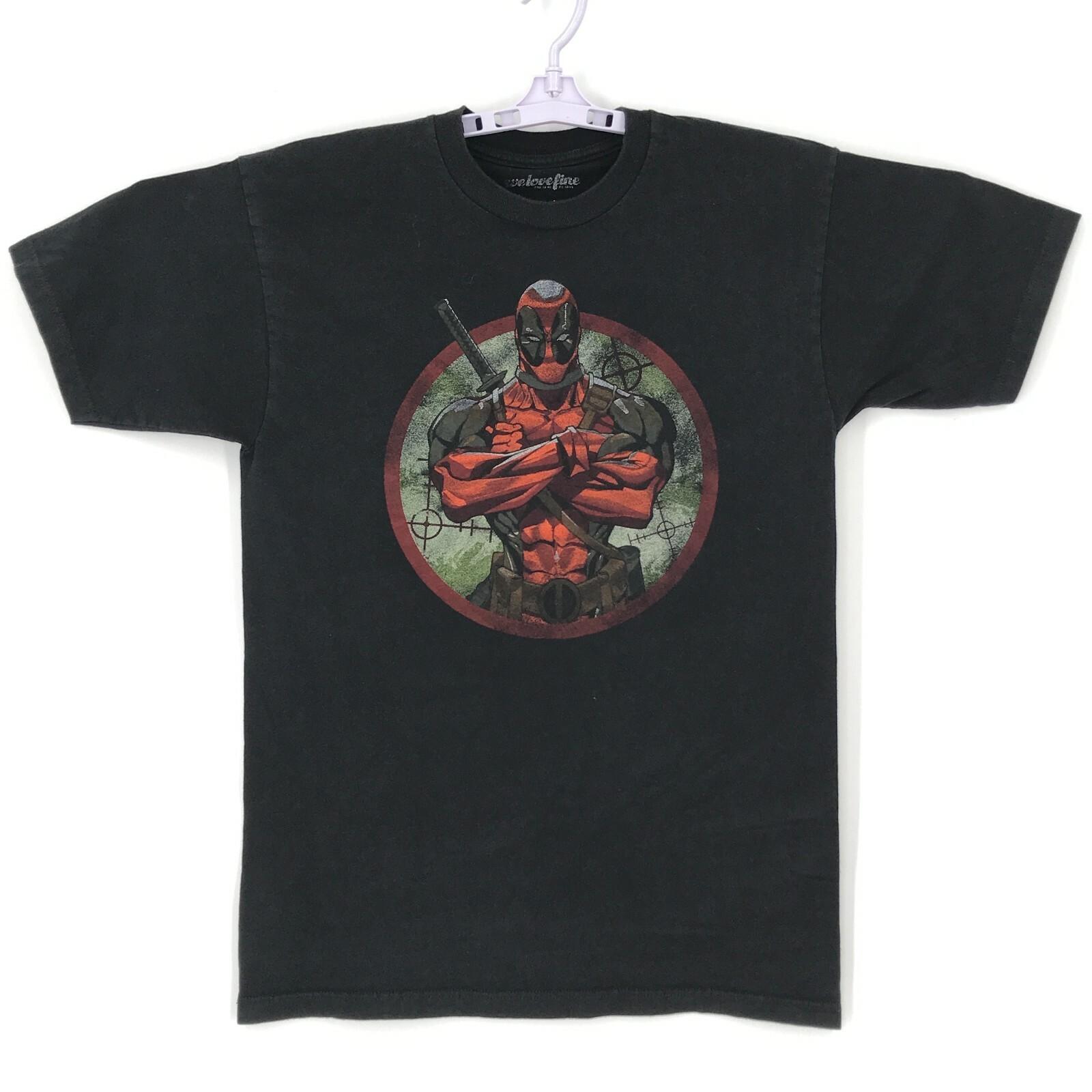 Marvel Deadpool Mens Shirt Medium Black Short Sleeve Graphic Tee Crosshairs S