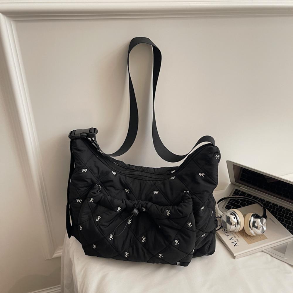 Fashion Cotton Shoulder Bag Soft Padded Zipper Crossbody Bags Large Capacity Handbags