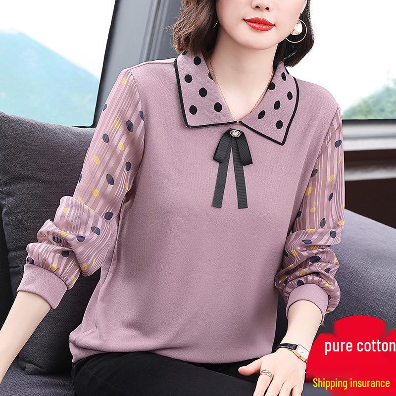 Herbst Baumwolle Langarm Umlegekragen Übergröße Oberteil für Damen