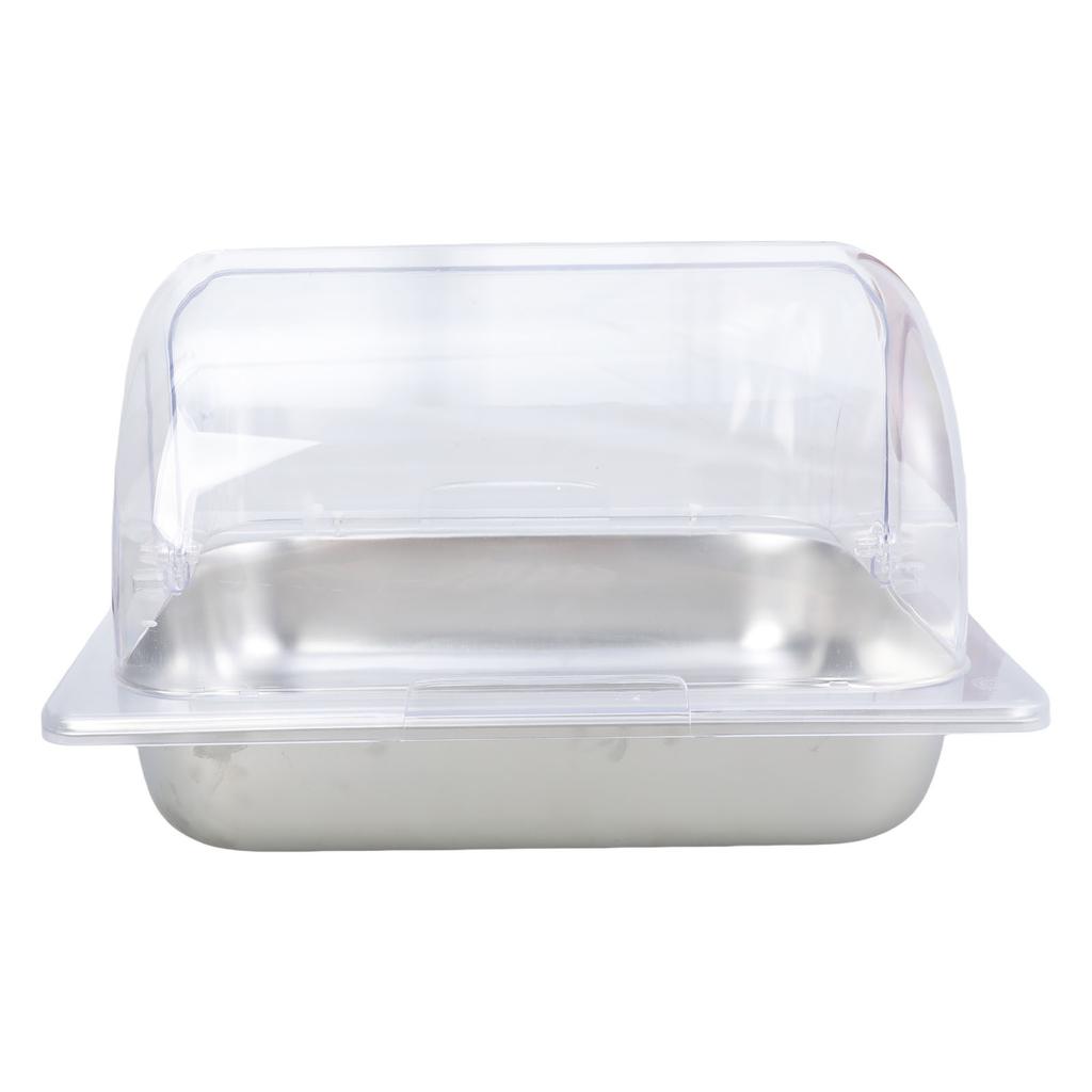 Sturdy Stainless Steel Buffet Serving Trays With Clear Roll Top Covers for Restaurant Kitchen Party Food Display