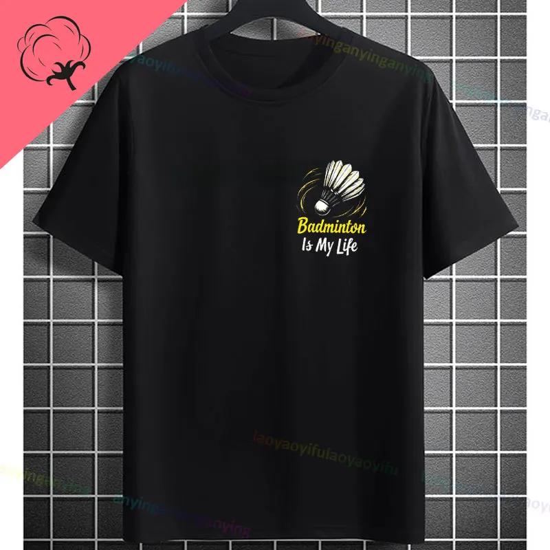 Unisexs Casual Crew Neck Tshirt With Geometric Badminton Players Print Fashion Shortsleev Cotton Tshirt Allseason Sportswear