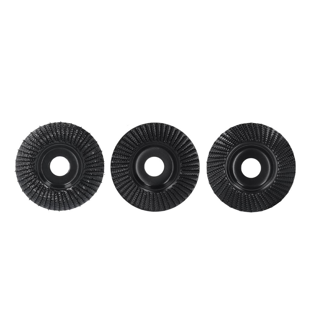 3Pcs Wood Carving Disc Set Woodworking Angle Grinder Grinding Wheels Carbon Steel 100mm Dia 22mm ID Black