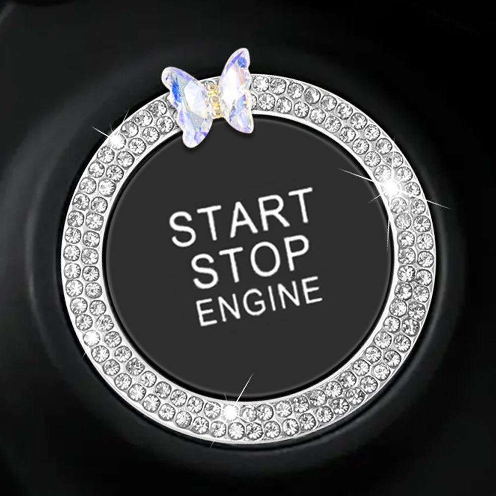 

Кольцо-украшение для кнопки запуска автомобиля Onekey с бриллиантами и стразами, круглое кольцо для переключателя запуска и остановки автомобиля, аксессуары для салона автомобиля White