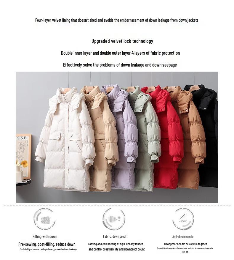 Women's 2025 Slimming Mid-Length Hooded Winter Down Jacket - White Duck Down, Thick, Fashionable, Petite Fit