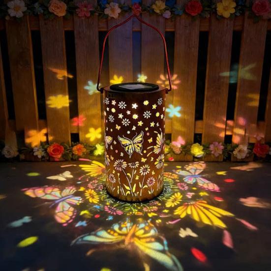 Colorful Solar Floral Lantern Outdoor Metal Hummingbird Solar Light Waterproof Butterfly