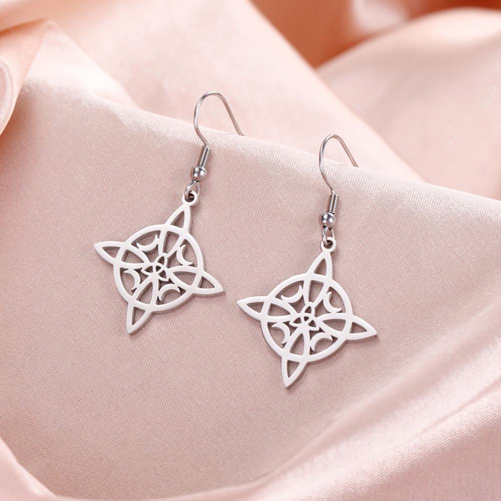 Lucktune Witch Knot Witchcraft Drop Earrings Women Stainless Steel Triskele Ankh Pentagram Symbol Earrings Vintage Jewelry Gift