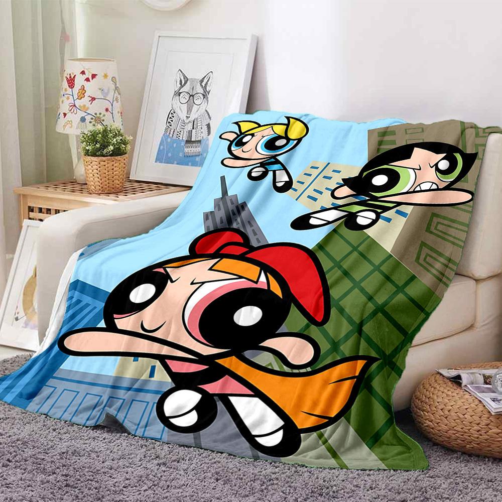 1pc Powerpuff Girls Blanket Lightweight Flannel Throw For Sofa, Bed, Travel, Camping, Livingroom, Office, Couch, Chair, And Bed