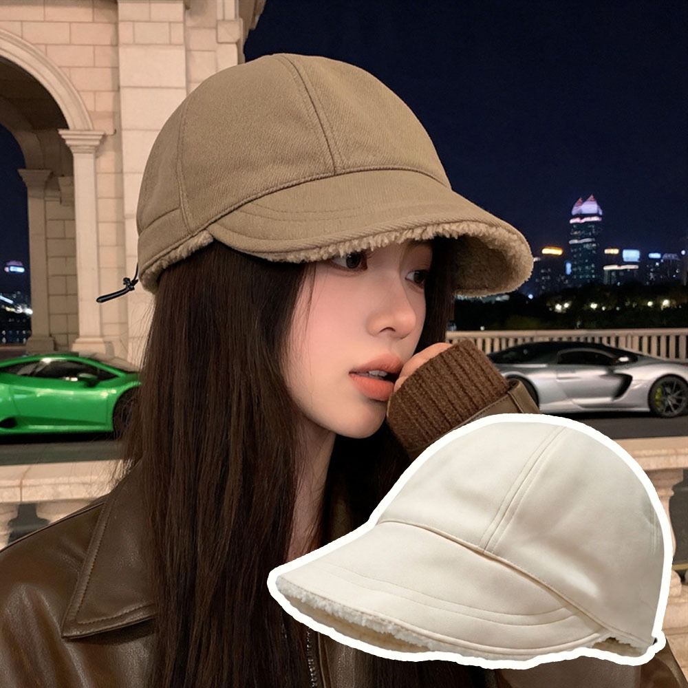 Windproof Plush Bucket Hat Solid Color Versatile Visor Hat Warmth Flat Cap Autumn Winter
