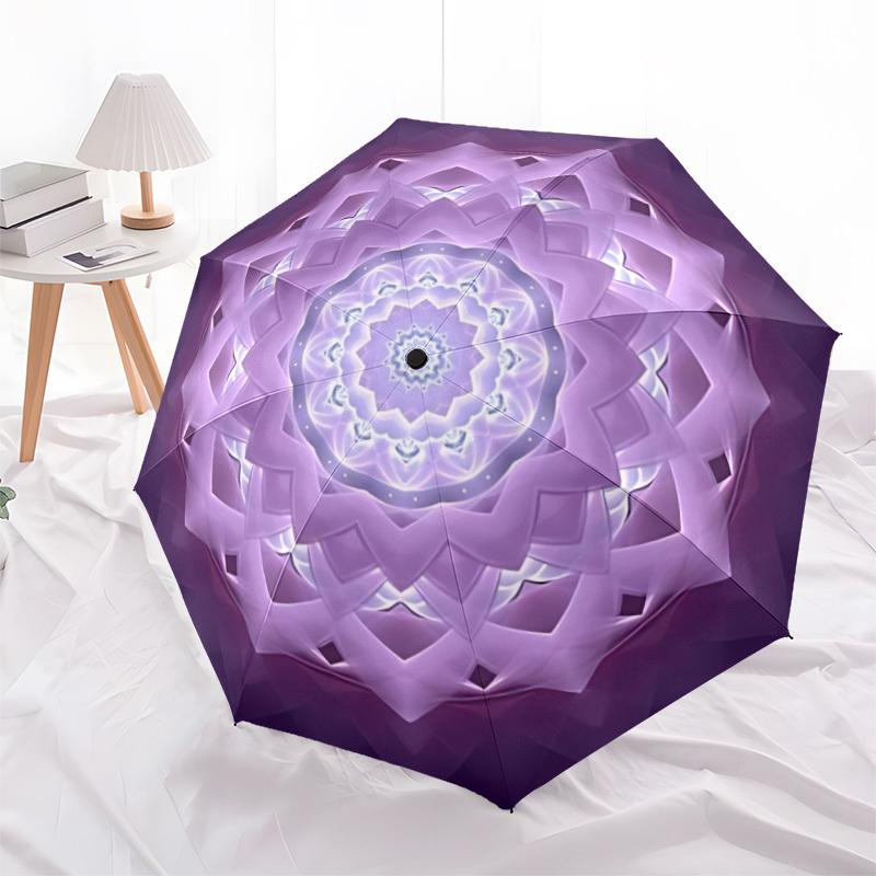 1pc Purple Mandala Pattern Automatic Open/Close Folding Umbrella - Compact 8-Rib Design, Daily Use, Perfect Gift for Friends & Family yy251124223