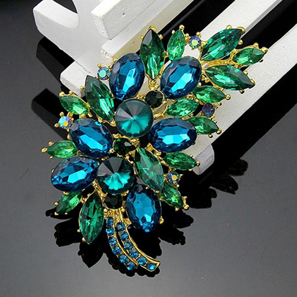 Vintage Feather Flower Rhinestone Brooch Broach Pin Banquet Badge Breastpin