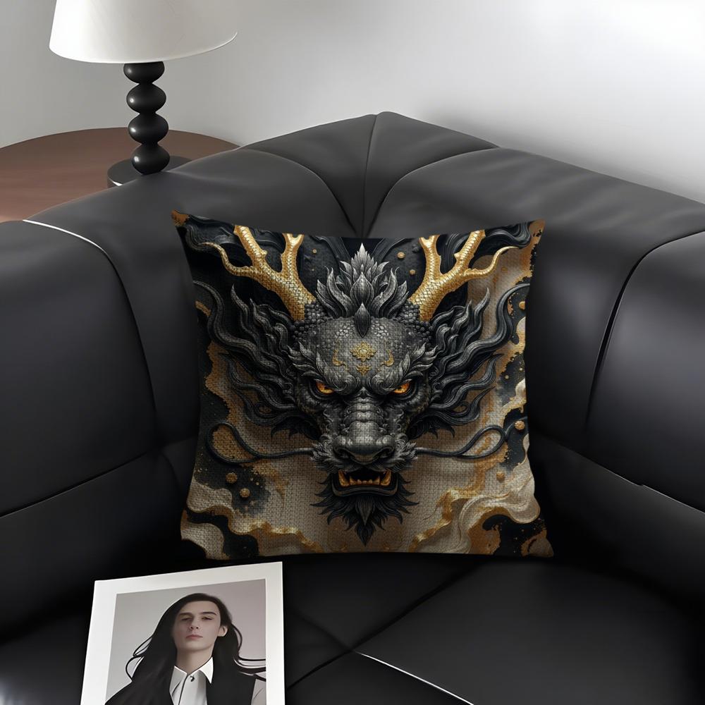 Famous Dragon Image Cool Cushion Cover Natural Linen Organic Fabric DoubleSided Printing Sofa Home Decor Gift Pillow Case